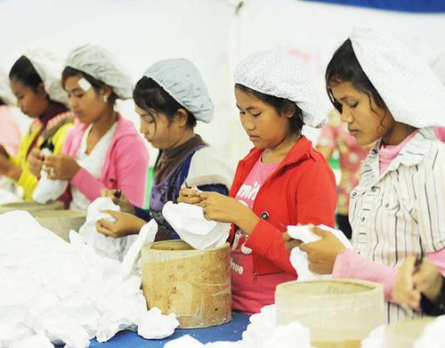 柬埔寨血汗工厂 年轻女子做苦工